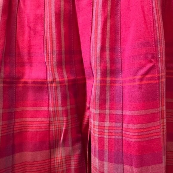 Vintage Red & Pink Plaid Pleated Midi Skirt - Picture 6 of 9